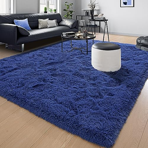 4x6 Soft Fluffy Rug for Bedroom Fuzzy Navy Rugs for Living Room (Light Navy / 4' X 6' (Rectangular))