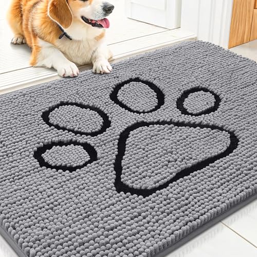 Dog Door Mat for Muddy Paws (30"X20" / Grey and Black)