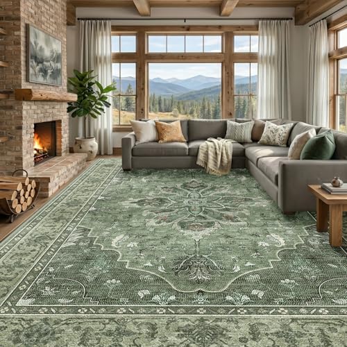 Washable Area Rug (Green/Dark Green/Gray / 9' x 12' (Rectangular))