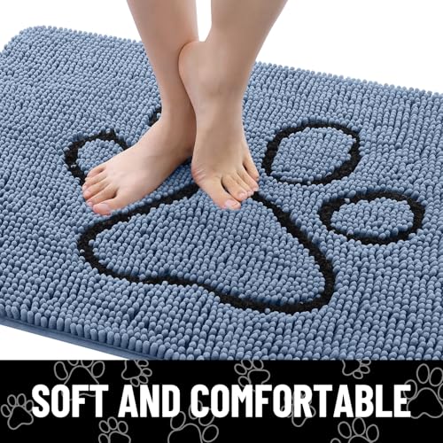 Dog Door Mat for Muddy Paws (48"X30" / Airy Blue and Black)