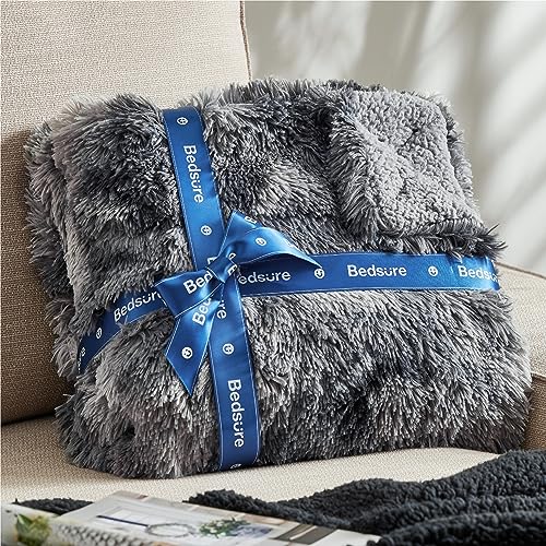 Faux Fur Fluffy Sherpa Fleece Queen Bed Blanket Grey 90"x90" (01- Tie Dye Grey / Queen (90" X 90"))