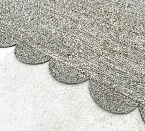 Scallop Jute Area Rug Boho Jute Rug Scalloped Coastal Rug (Medium Gray / 6'x9' (Rectangular))