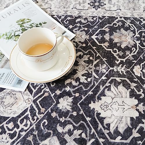 Hallway Washable Runner Rug (2'6" x 14' (Rectangular) / Black/Navy)