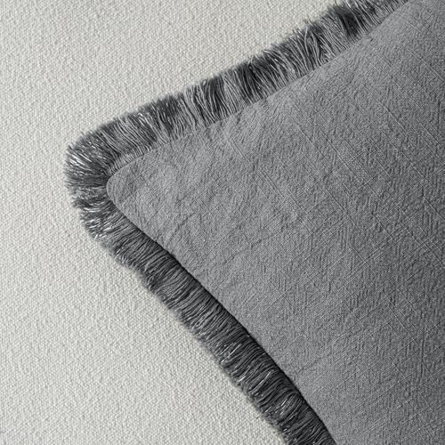 Boho Linen Fringe Decorative Throw Pillow Covers Grey 18x18 (18" x 18" (Pack of 2) / Grey)