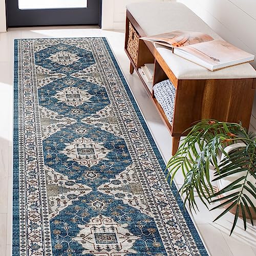 Hallway Washable Runner Rug (2'6" x 14' (Rectangular) / Blue)