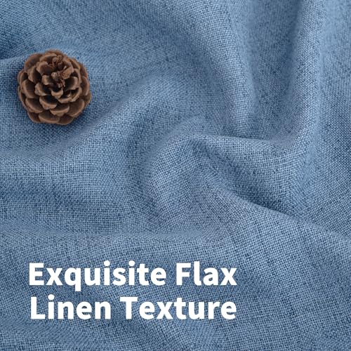 Denim Blue Linen Semi Sheer Curtains 80 Inch Length for Living Room (Denim Blue / 52"W x 80"L (Pack of 2))