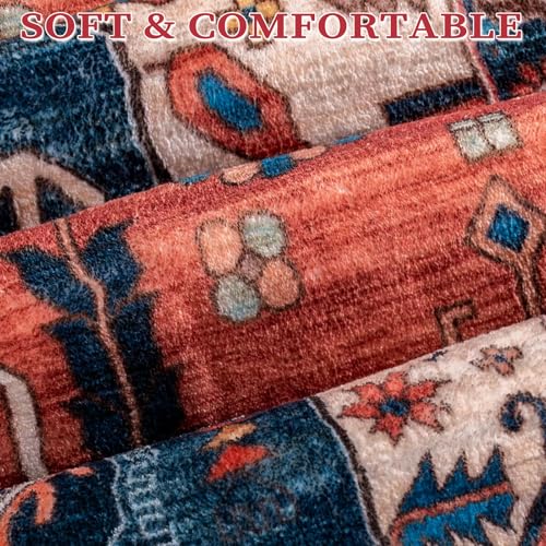 7x10 Washable Non Slip Boho Area Rug for Living Room (Rust/Multi / 7' x 10' (Rectangular))