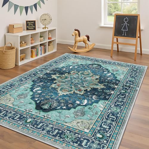 Washable Area Rug (Teal / 4' x 6' (Rectangular))