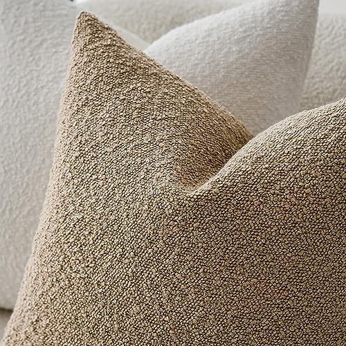 Decorative Textured Boucle Throw Pillow Covers 24x24 Inch (24" x 24" (Pack of 2) / Camel)