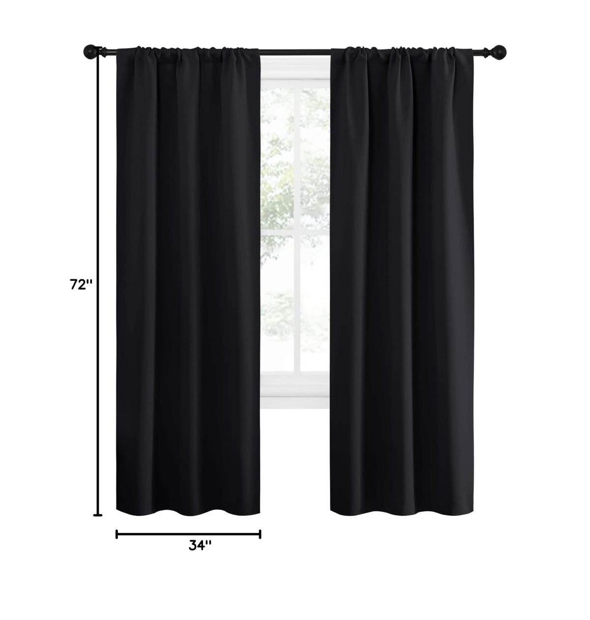 Halloween Black Out Curtain Panels for Kitchen (Black / 34"W x 72"L (Pack of 2))