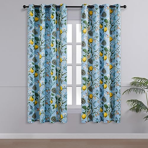 54 Inches Long Short Blue Blackout Curtains for Cafe Kitchen (Light Blue / 52"W x 54"L (Pack of 2))