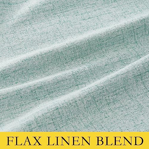 100% Absolutely Blackout Linen Curtains with Thermal Insulated White Liner (42"W x 63"L (Pack of 2) / Seafoam Green)