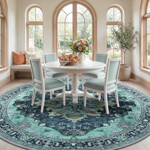 Washable Area Rug (Teal / 8' (Round))