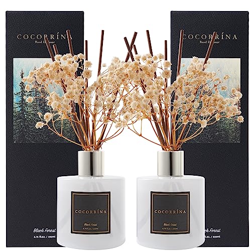 Premium Reed Diffuser Set with Preserved Baby's Breath & Cotton Stick Black Forest 2 Packs (6.7 Ounce/2pack)