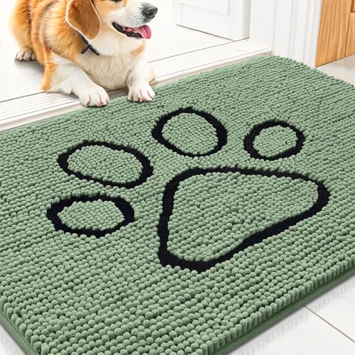 Dog Door Mat for Muddy Paws (30"X20" / Olive Green and Black)