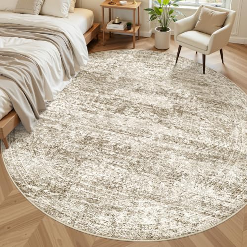 Round Rugs 9ft Living Room Circle Area Rug 9x9 Brown Vintage (Brown / 9' (Round))