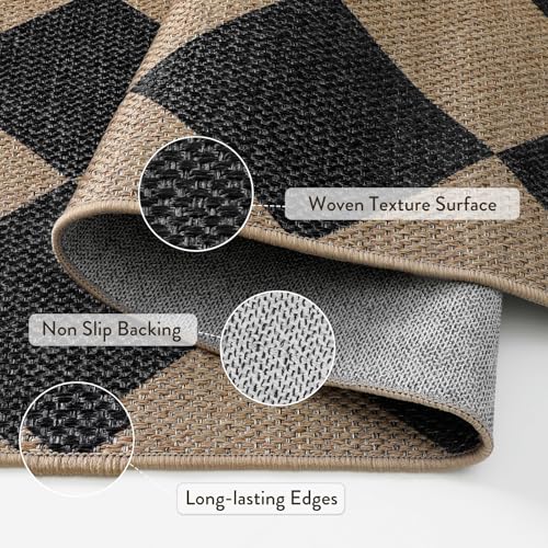 Checkered Easy Jute 5x7 Outdoor Rug (5' x 7' (Rectangular) / Nature and Black/Checkerboard -2)