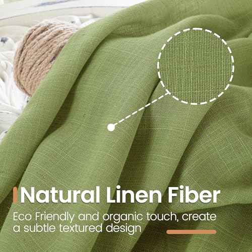 Olive Green Linen Curtains for Living Room 84 Inch Length (Green / 52"W x 84"L (Pack of 2))