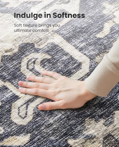 Amada 6x9 Washable Area Rug for Dining Room (6' x 9' (Rectangular) / Blue/Brown)