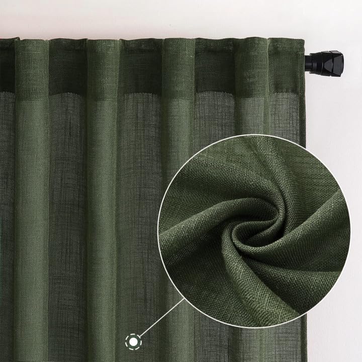 Olive Green Linen Curtains 42x84 Inch Length 2 Panels for Bedroom (42"W x 84"L (Pack of 2) / Olive Green)