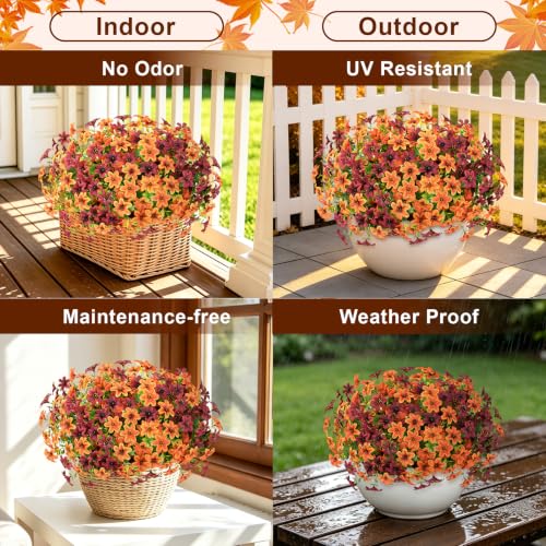 Artificial Fall Flowers for Outdoors (Orange Burgundy Green)