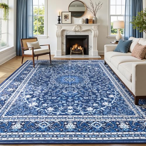 8x10 Area Rugs for Living Room (Oriental Dark Blue / 8' X 10' (Rectangular))