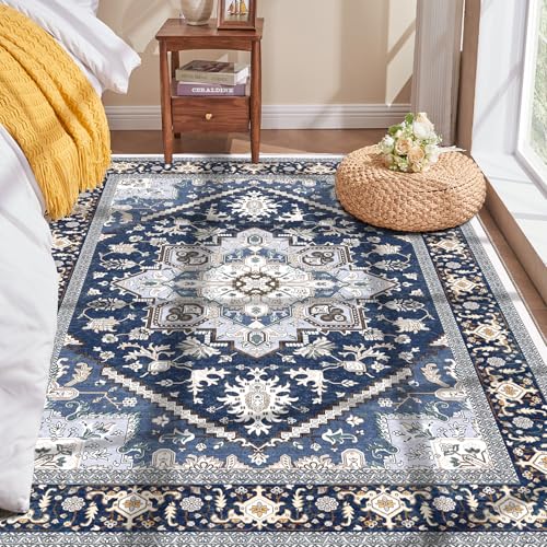 Soft Area Rugs 3x5 (3' x 5' (Rectangular) / Blue & Gold)