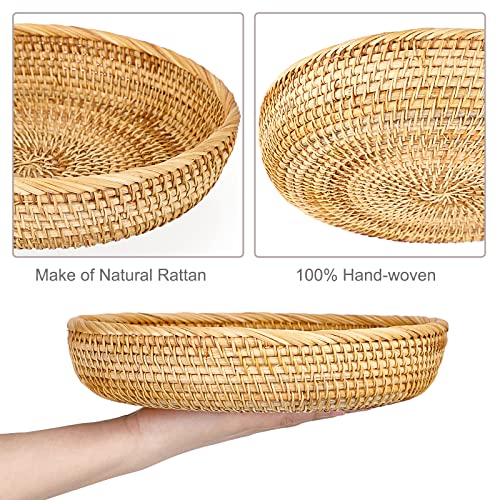 9.9" Round Key Basket Bowl for Entryway Table Handwven Rattan Tray (Medium, 9.9" / Natural Color)