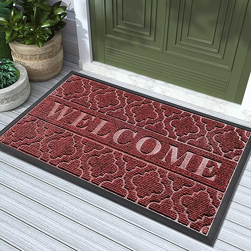 Large Welcome Door Mat (36x24 Inch / Black Red)