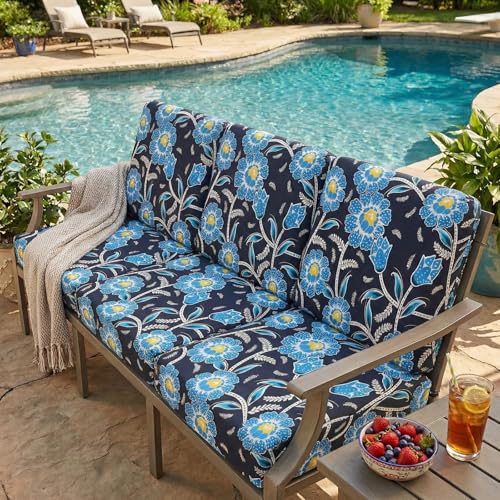 Printed Couch Cushion Covers (Dark Blue / Seat Cover 3 Pack)