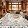 Washable Area Rug (Beige/Blue/Orange / 9' x 12' (Rectangular))