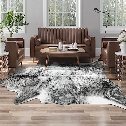 Western Faux Cowhide Rug (6'3" x 5'2" (6.2"×5.2 ft) / Black / Grey)