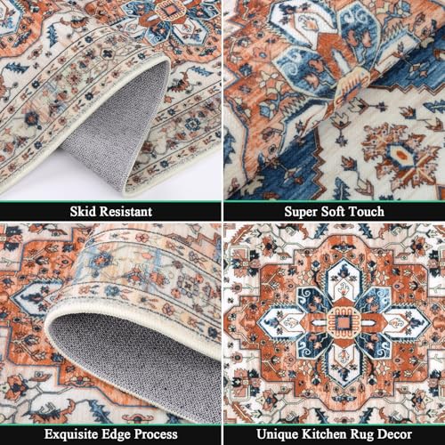 HEBE Boho Kitchen Rugs Set of 3 (Rust / 20"x32"+20"x48"+20"x59")