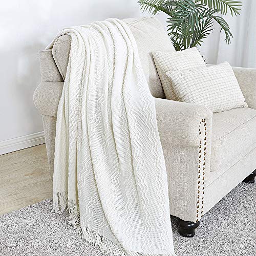 Off White Throw Blanket 60x80Inch Boho Knit Soft Throw Sofa Blanket (Off White / 60"x80")