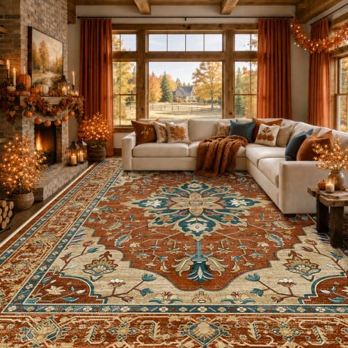 Washable Area Rug (Red/Orange/Blue/Brown / 8' x 10' (Rectangular))