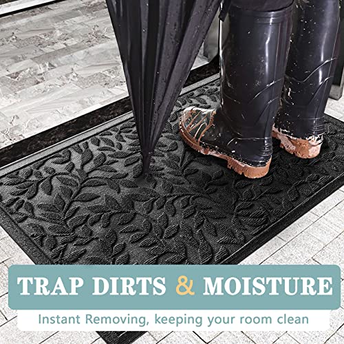 Sturdy Front Entrance Doormats (1'5" x 2'6" (Rectangular) / Leaves Black)