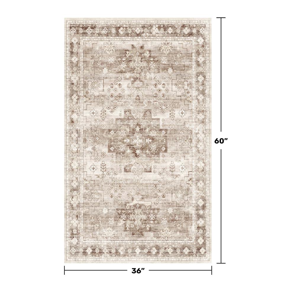 Washable Neutral Farmhouse Large Entryway Rug (3' x 5' (Rectangular) / Latte / Beige)