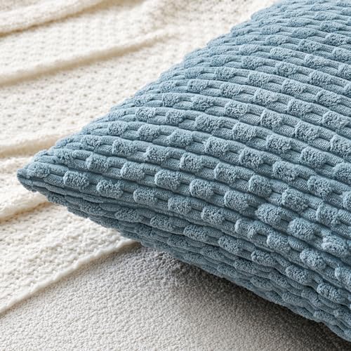 Decorative Throw Pillow Covers 16x16 Blue Grey Textured Corduroy (16" x 16" (Pack of 2) / Blue Grey)