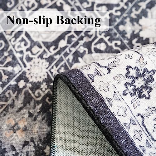 Hallway Washable Runner Rug (2'6" x 14' (Rectangular) / Black/Navy)