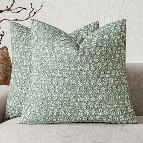 Decorative Floral Print Throw Pillow Covers 18×18 Inch (18" x 18" (Pack of 2) / Aqua Blue)