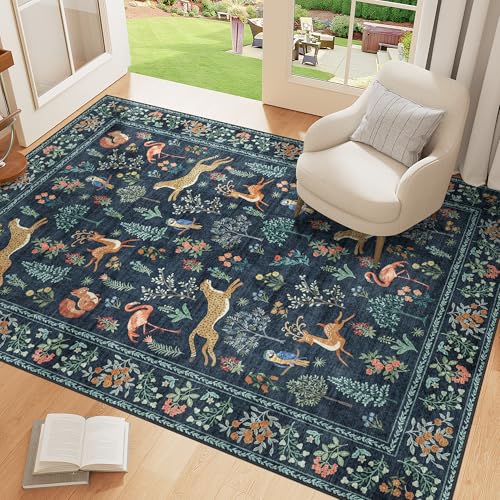 3x5 Rug Washable Animal Area Rug for Bedroom Non Slip (Navy Blue (Animal) / 3' x 5' (Rectangular))