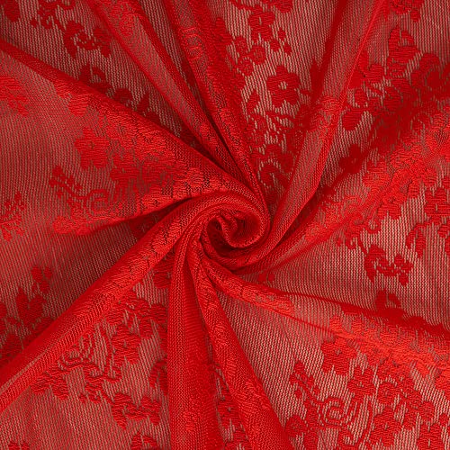 Vintage Lace Curtains 63 Inch Length 2 Panels Set Christmas Red Sheer Curtain Panels for Bedroom Winter Window Treatments for Holiday Living Room Dining Room Bedroom 52W x 63L (Red / 52"W x 63"L (Pack of 2))
