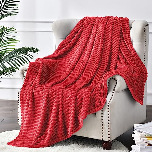 3D Ribbed Jacquard Red Fleece Twin Blanket for Couch (Red / Twin(60"x80"))