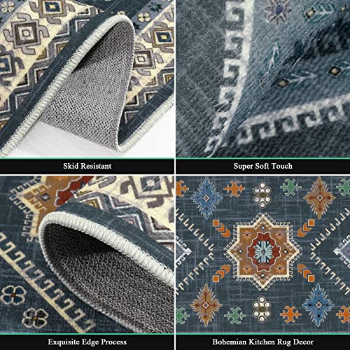 HEBE Boho Kitchen Rugs Set of 3 (Blue / 20"x32"+20"x48"+20"x59")