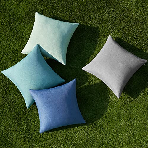 Pack of 4 Decorative Outdoor Throw Pillow Covers Linen Waterproof Pillow Covers Summer Farmhouse Cushion Cases for Patio Garden Tent Balcony Couch Sofa 16x16 Inch Blue (16" x 16" (Pack of 4) / Blue)
