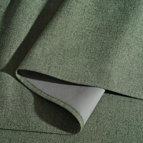 Olive Green 100% Blackout Linen Curtains 90 Inch Long for Office (Olive Green / 52"W x 90"L (Pack of 2))