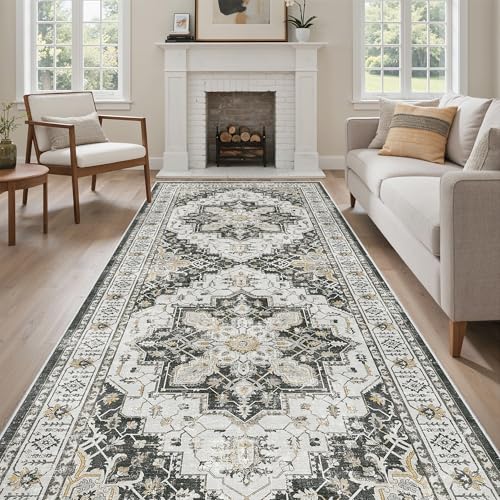 4x10 Wide Hallway Runner Rug Washable for Living Room (Black / 4' x 10' (Runner))