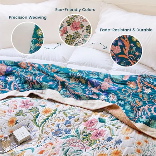 Boho Throw Blanket 50"x60" Cotton Floral Blanket for Couch Bed Decor (Wildflower Mix / 50"x60")