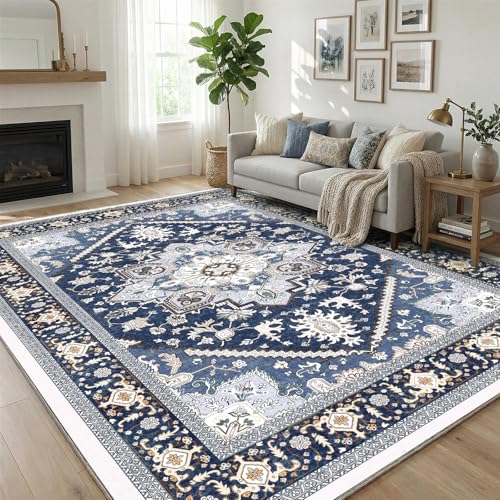 Soft Area Rugs 5x7 (5' x 7' (Rectangular) / Blue & Gold)