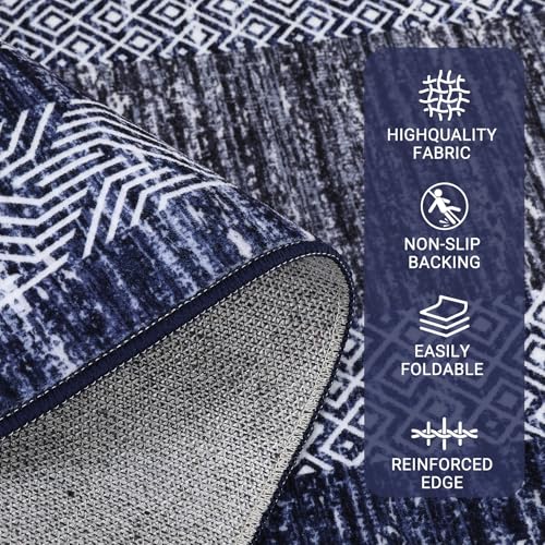 6x9 Washable Area Rug Distressed Geometric Floor Carpet (Blue / 6' x 9' (Rectangular))